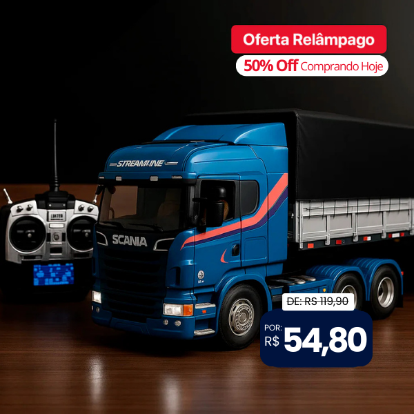 Miniatura Realista de Controle Remoto Caminhão Scania S540 6X4 + Carreta de Brinde