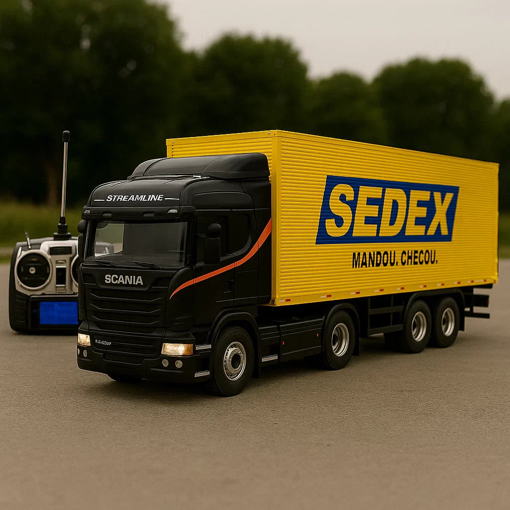 Miniatura Realista de Controle Remoto Caminhão Scania S540 6X4 + Carreta de Brinde